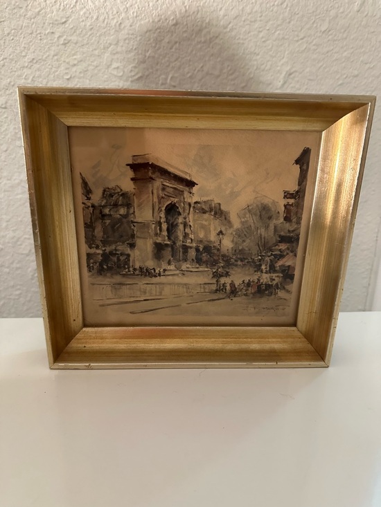 Other - Vintage Gold Frame Architectural Sketch Wall Art